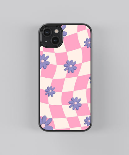 Pink Checkers Pattern Glass Phone Case Cover