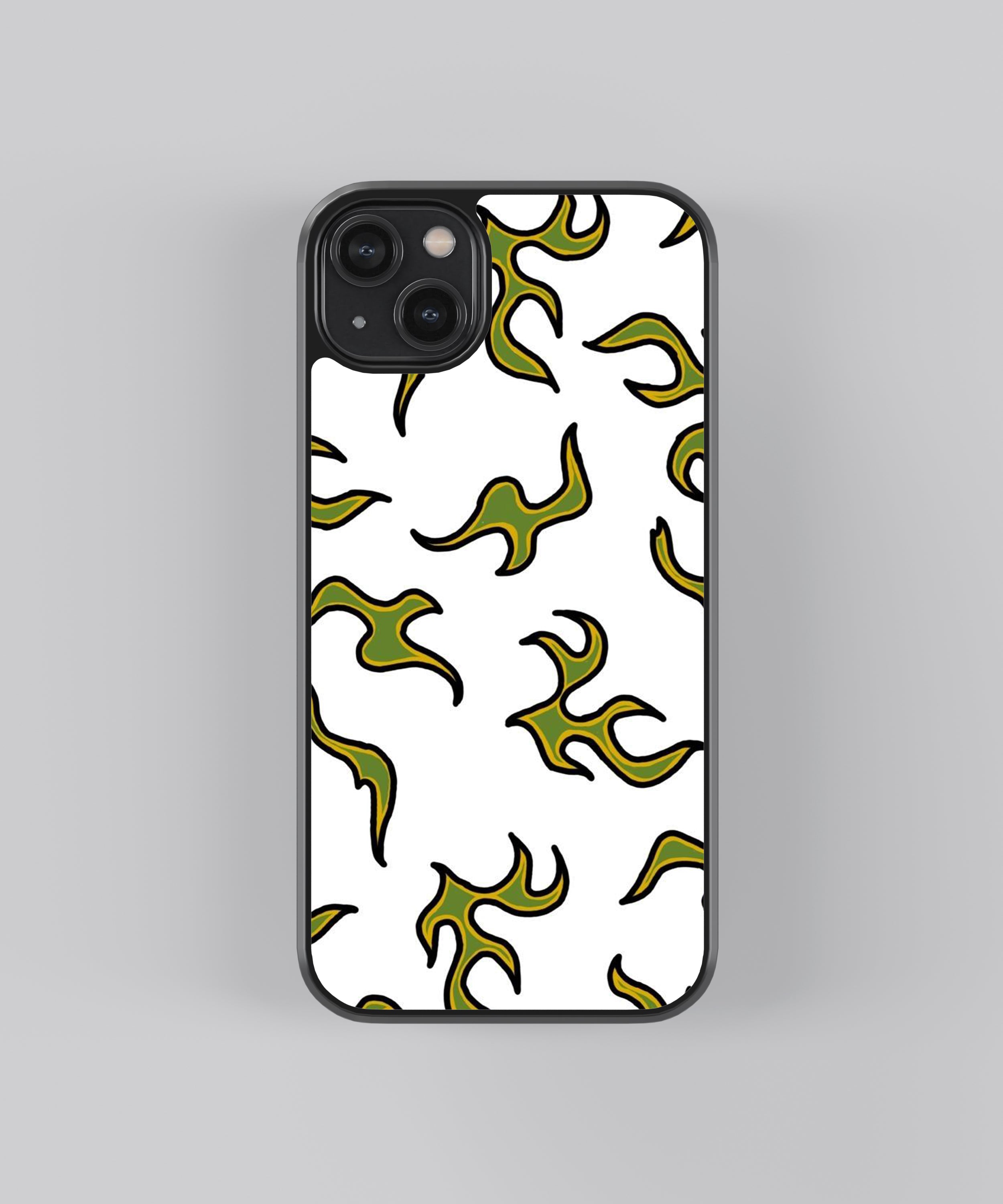 Green Flames Pattern Glass Phone Case Cover