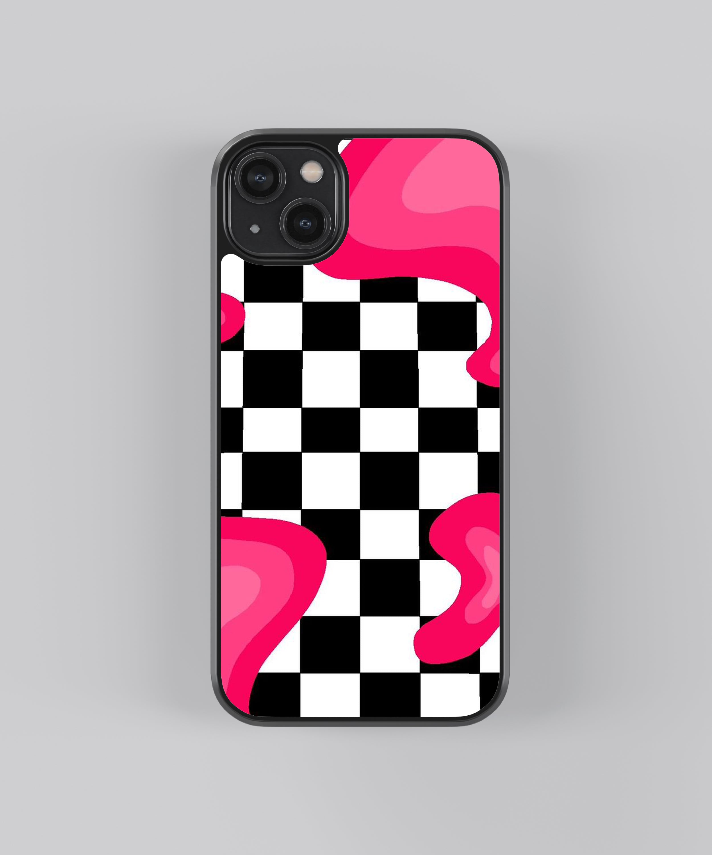 Black Checkers Pattern Glass Phone Case Cover