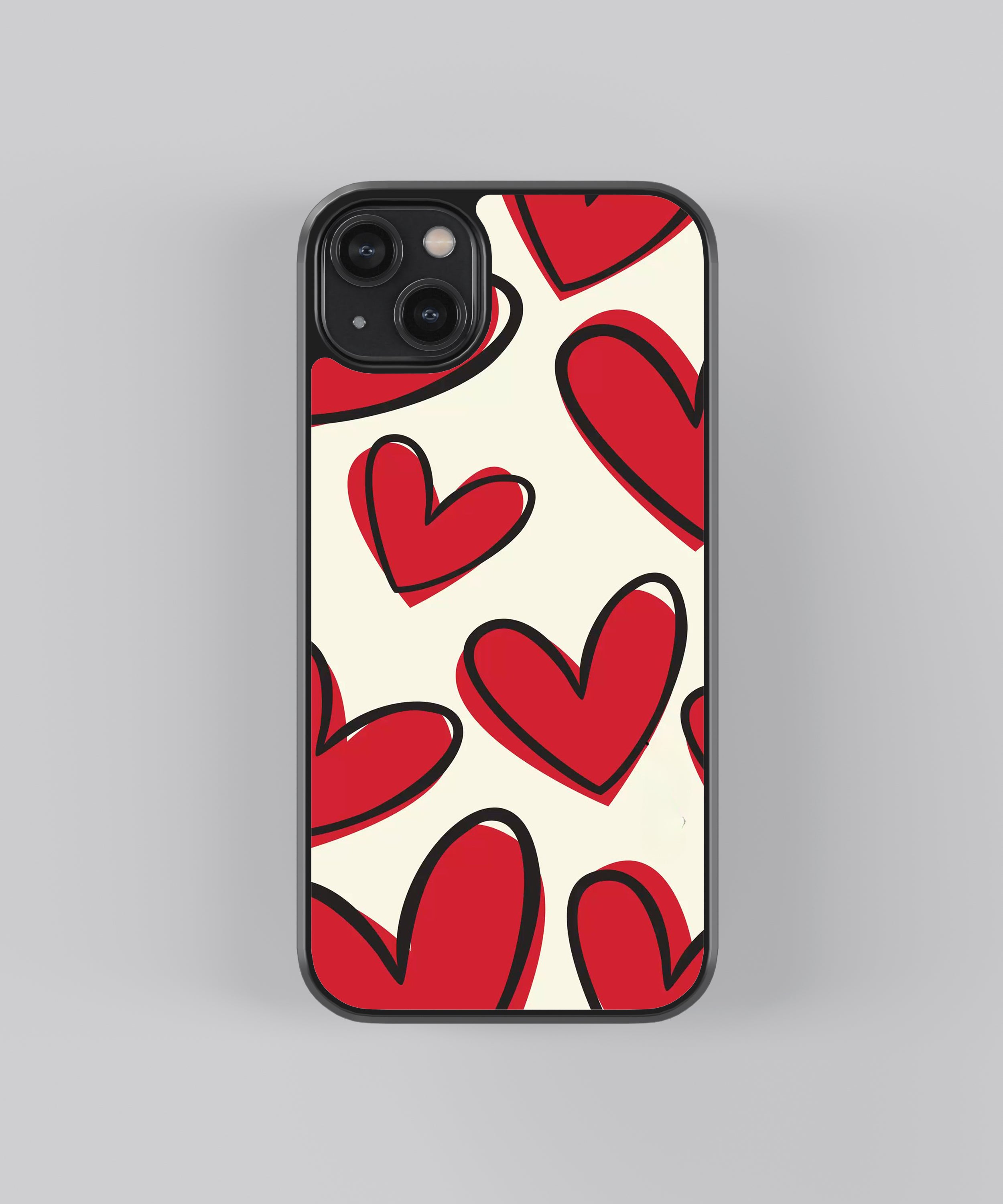 Hearts Sketch Pattern Glass Phone Case Cover