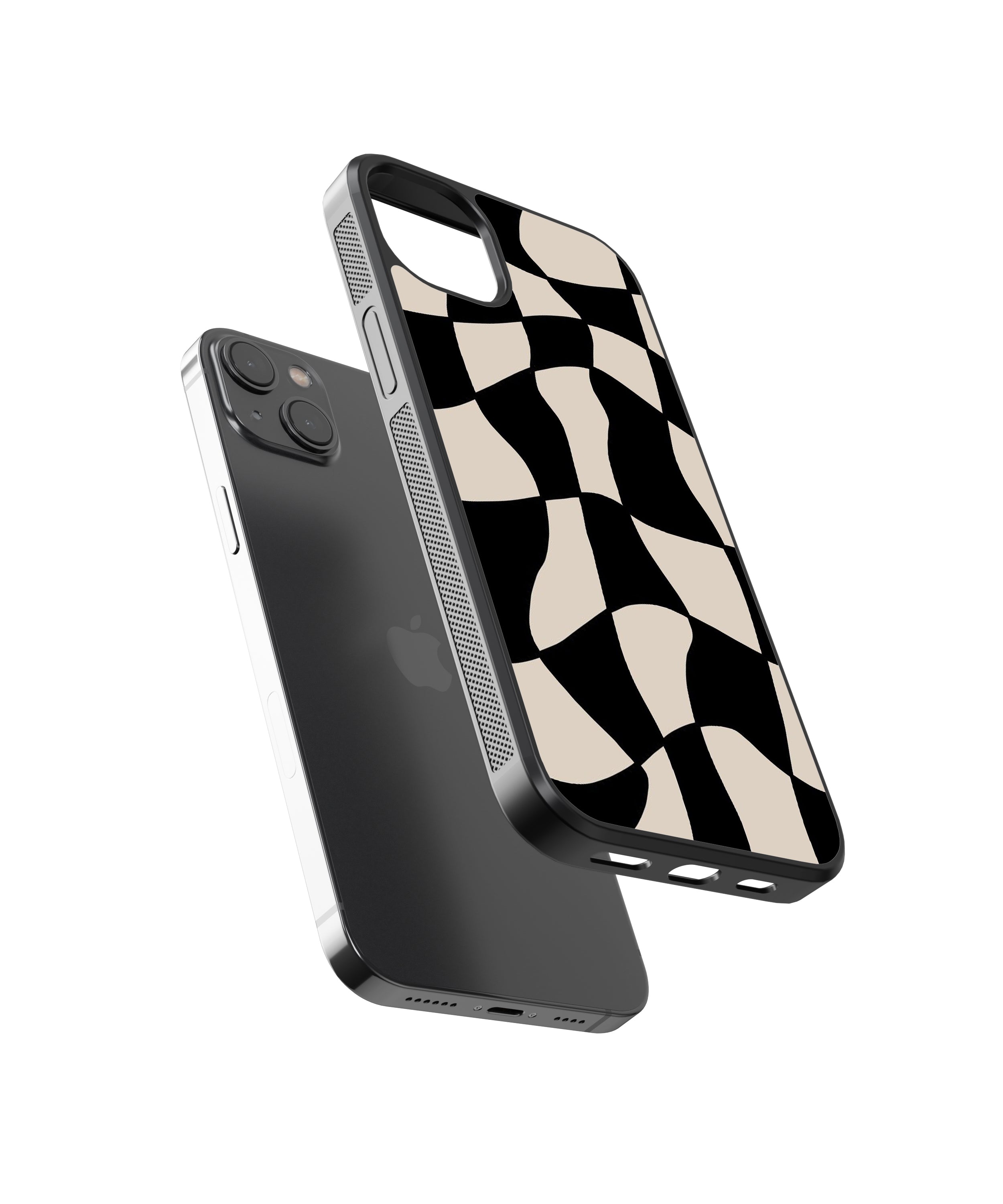 B&W Checkers Abstract Glass Phone Case Cover - Aesthetic Phone Cases - Culltique