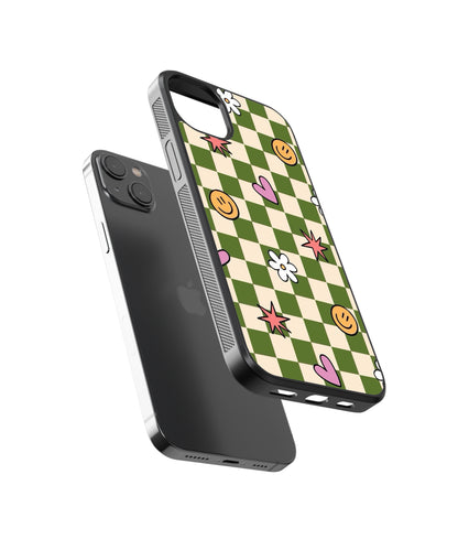 Floral Checkers Pattern Glass Phone Case Cover