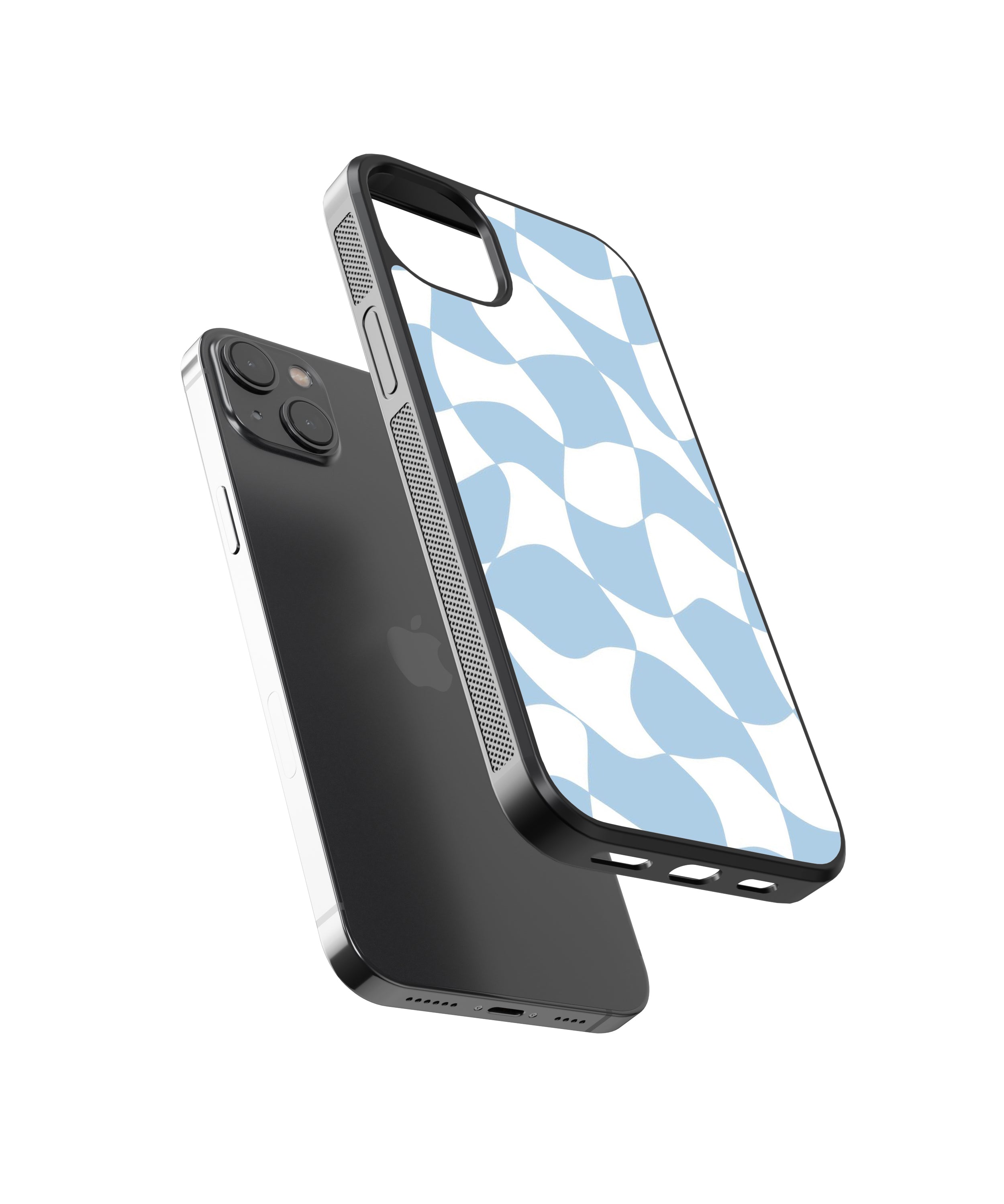 Blue Checkers Pattern Glass Phone Case Cover