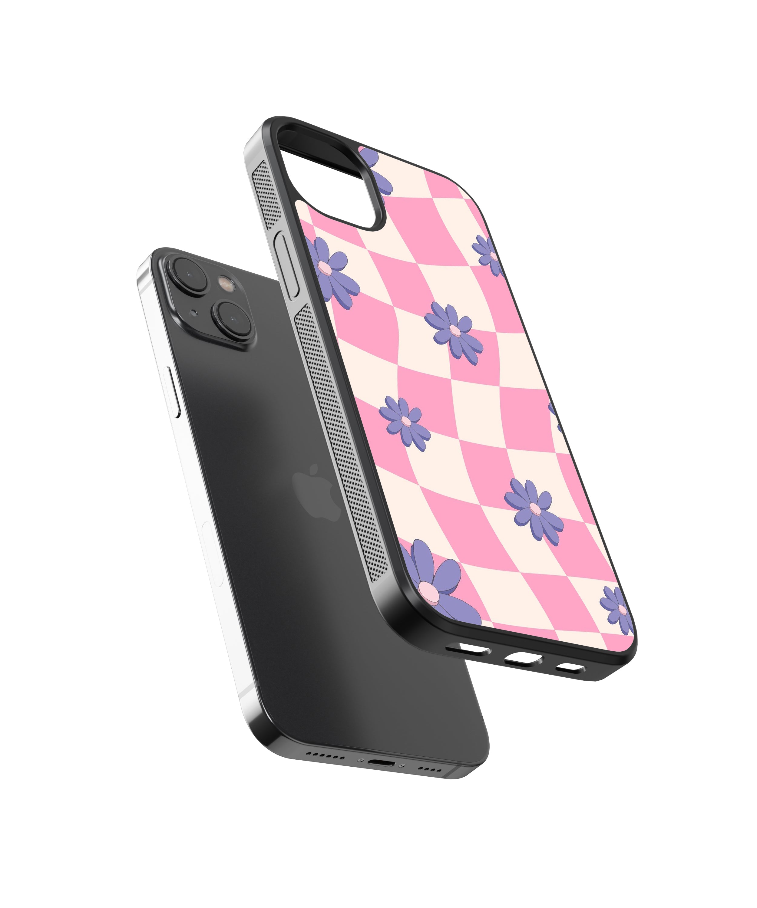 Pink Checkers Pattern Glass Phone Case Cover