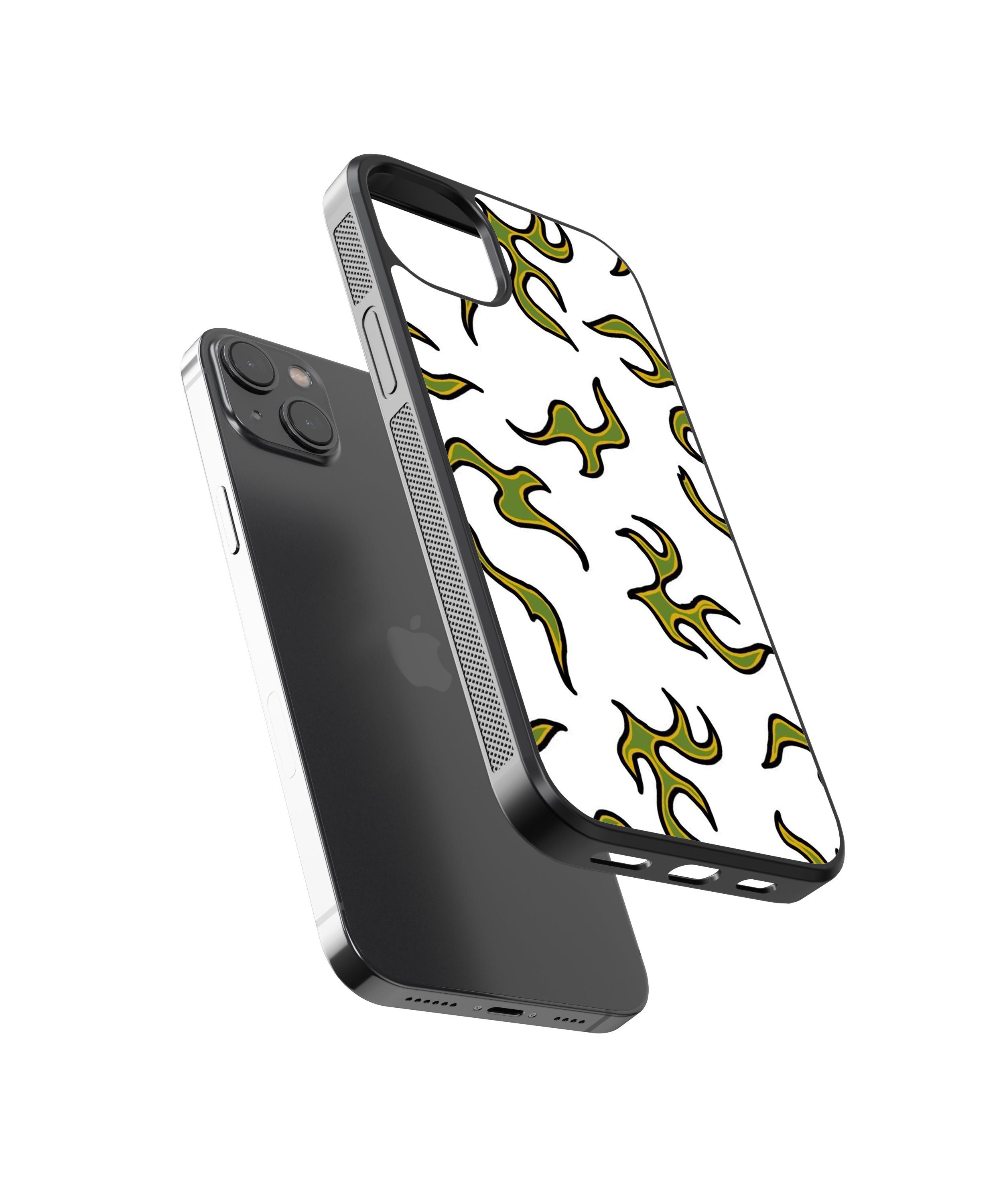 Green Flames Pattern Glass Phone Case Cover