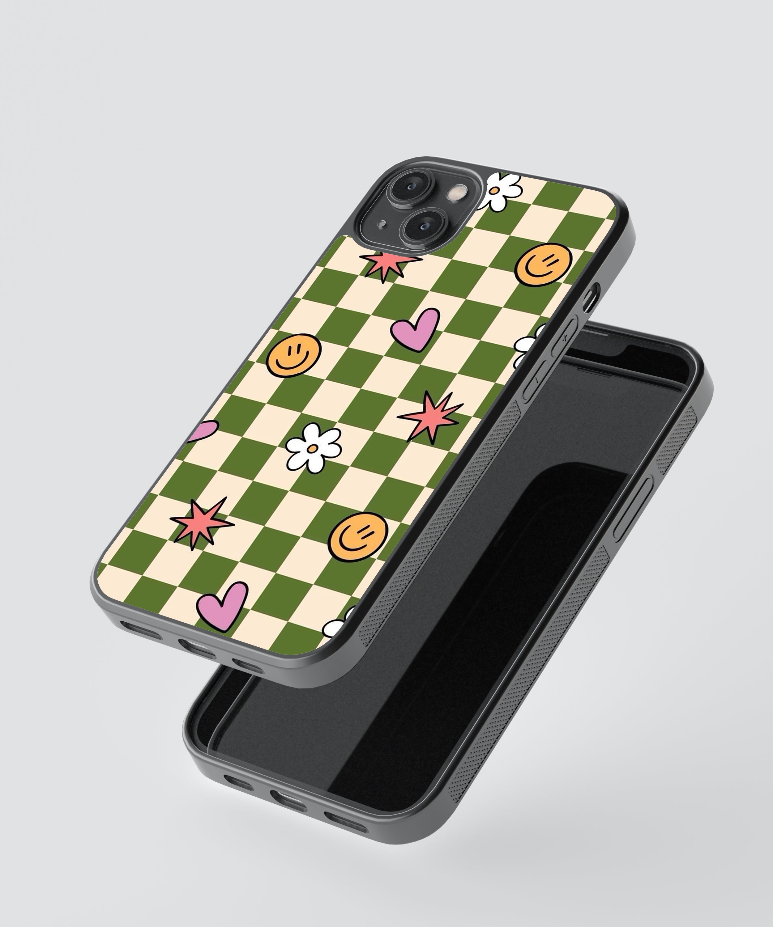 Floral Checkers Pattern Glass Phone Case Cover