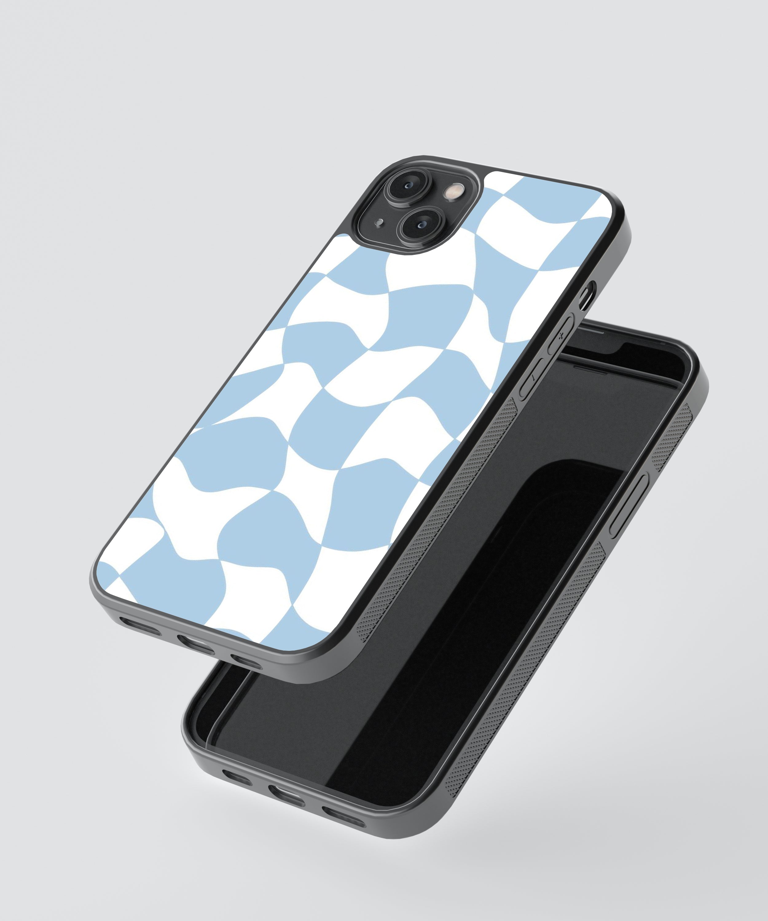 Blue Checkers Pattern Glass Phone Case Cover