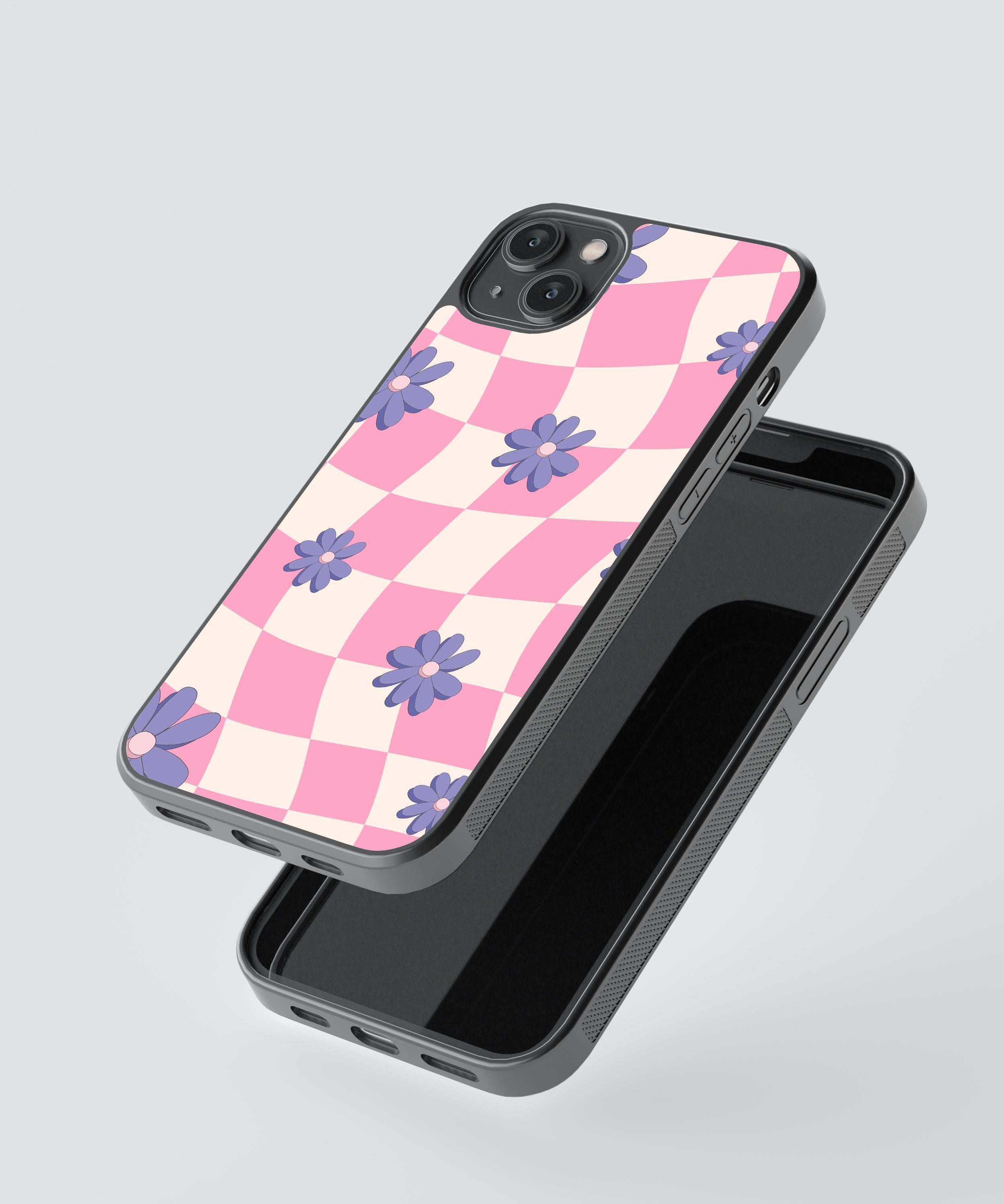 Pink Checkers Pattern Glass Phone Case Cover