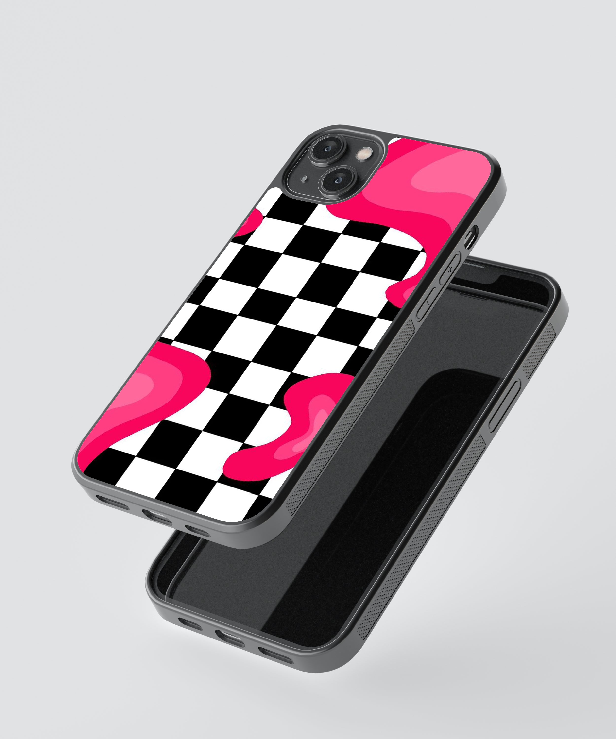 Black Checkers Pattern Glass Phone Case Cover