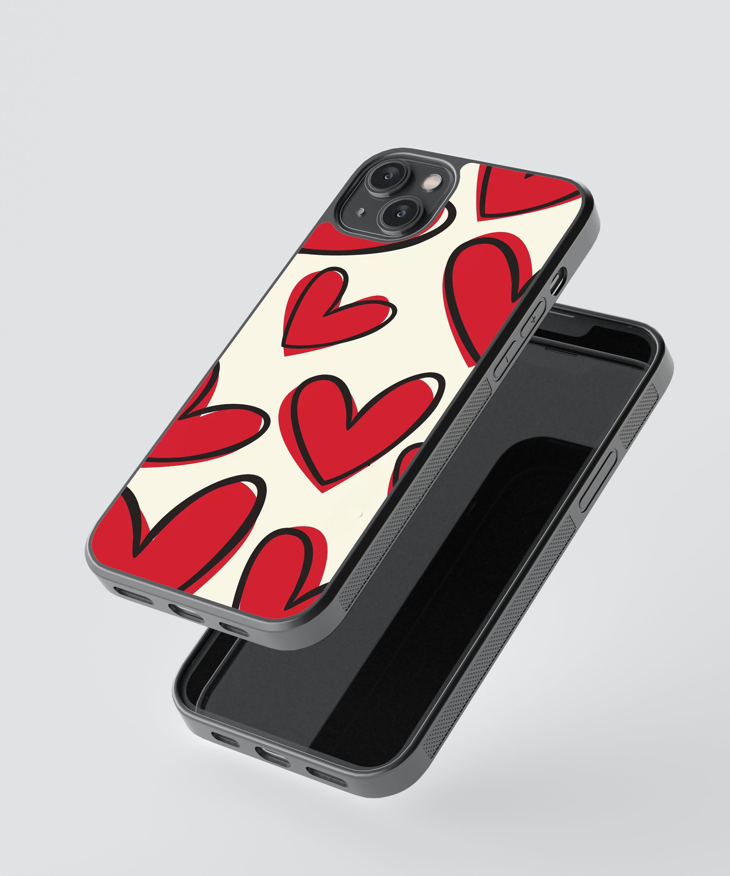 Hearts Sketch Pattern Glass Phone Case Cover