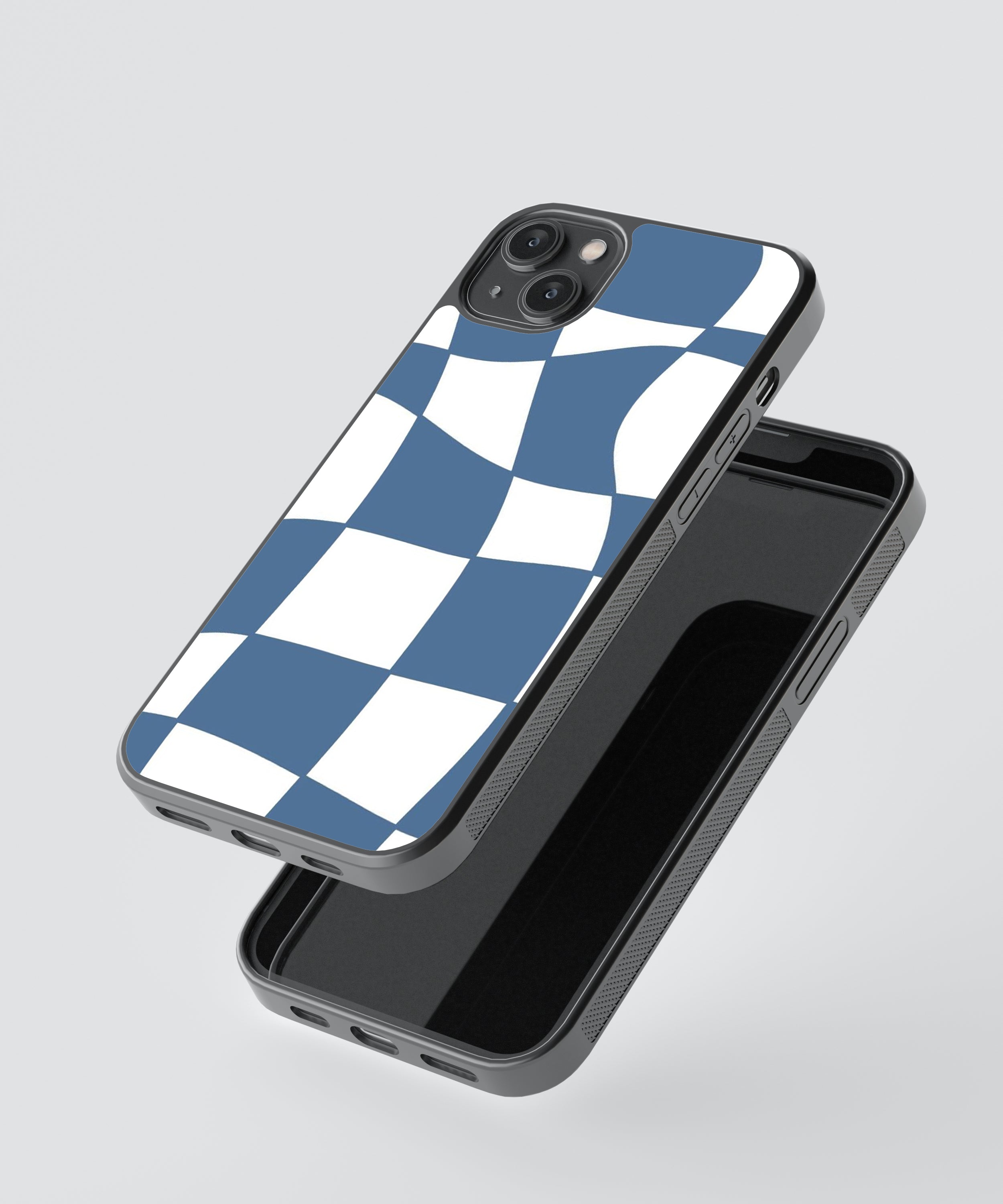 Blue Checkers Y2K Glass Phone Case Cover