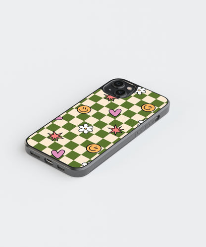 Floral Checkers Pattern Glass Phone Case Cover