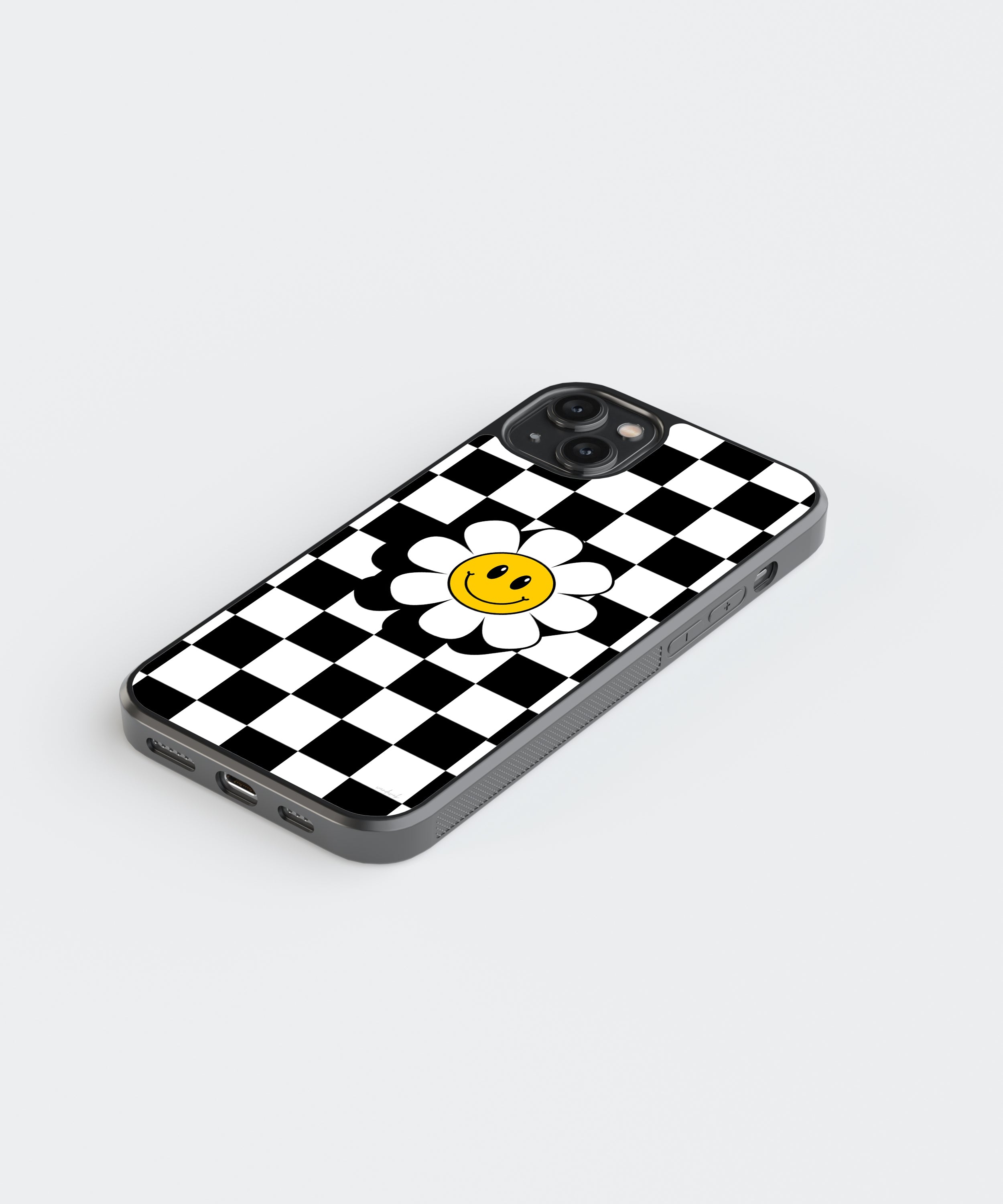 Flower Checkers Pattern Glass Phone Case Cover