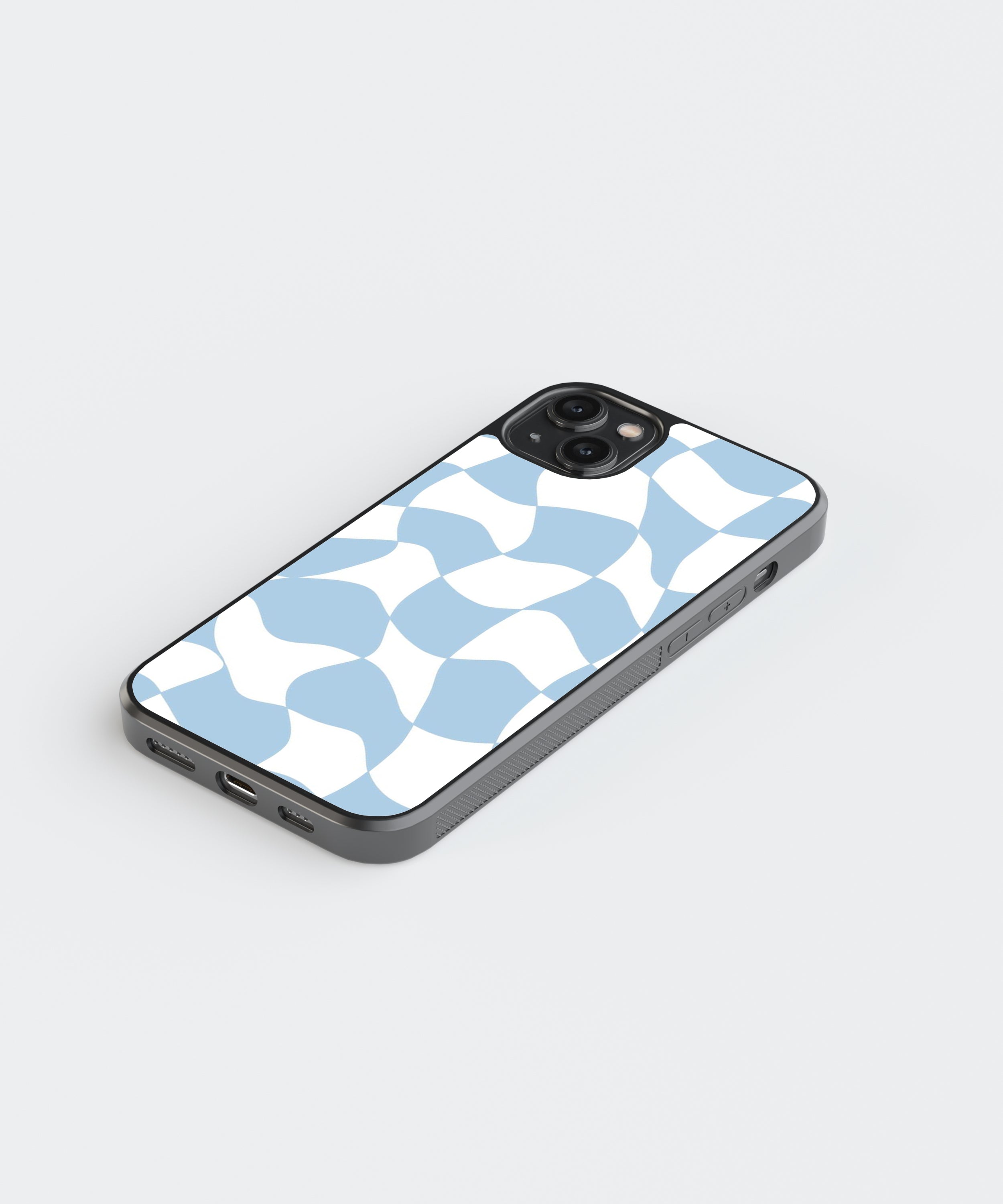 Blue Checkers Pattern Glass Phone Case Cover