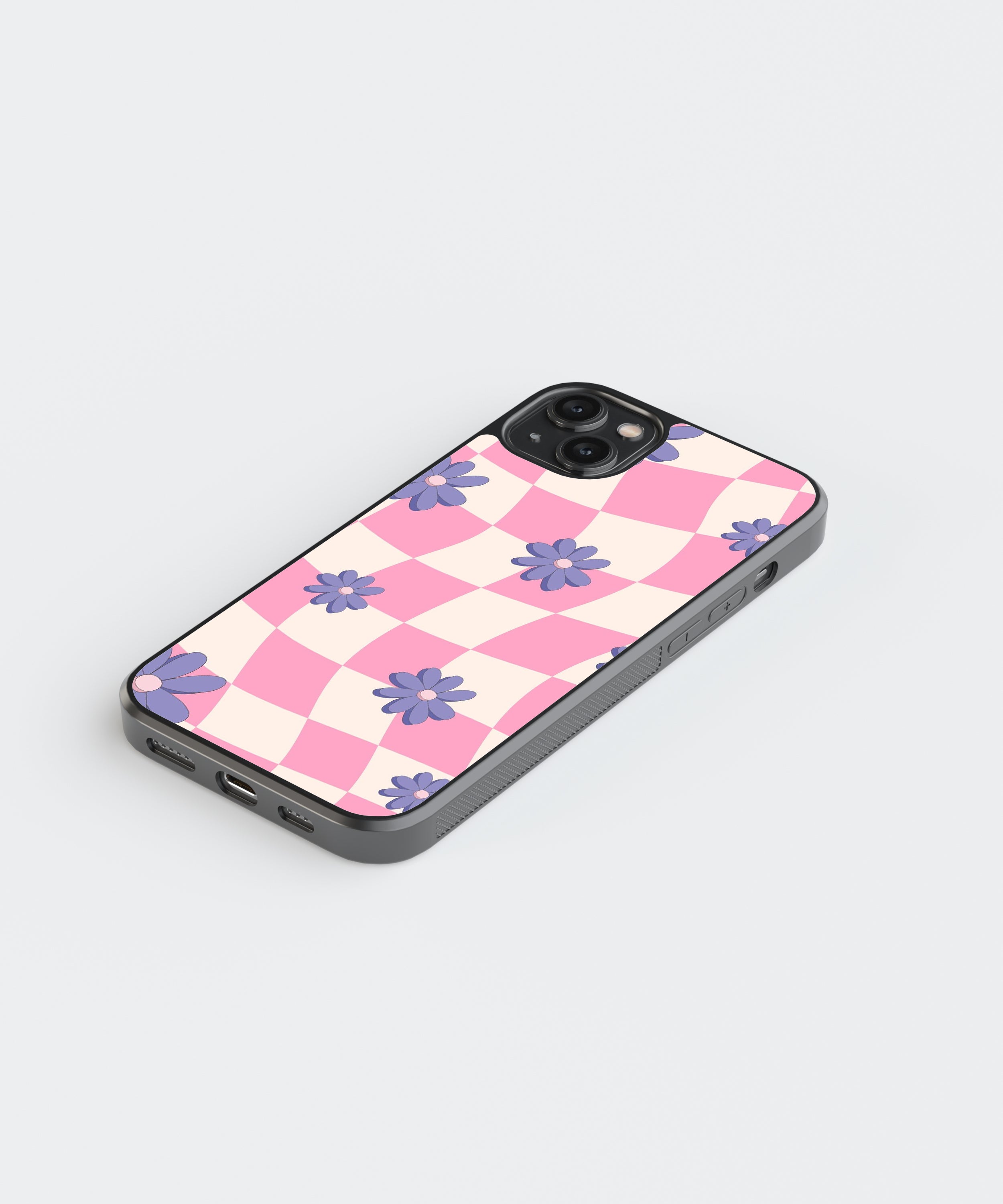 Pink Checkers Pattern Glass Phone Case Cover