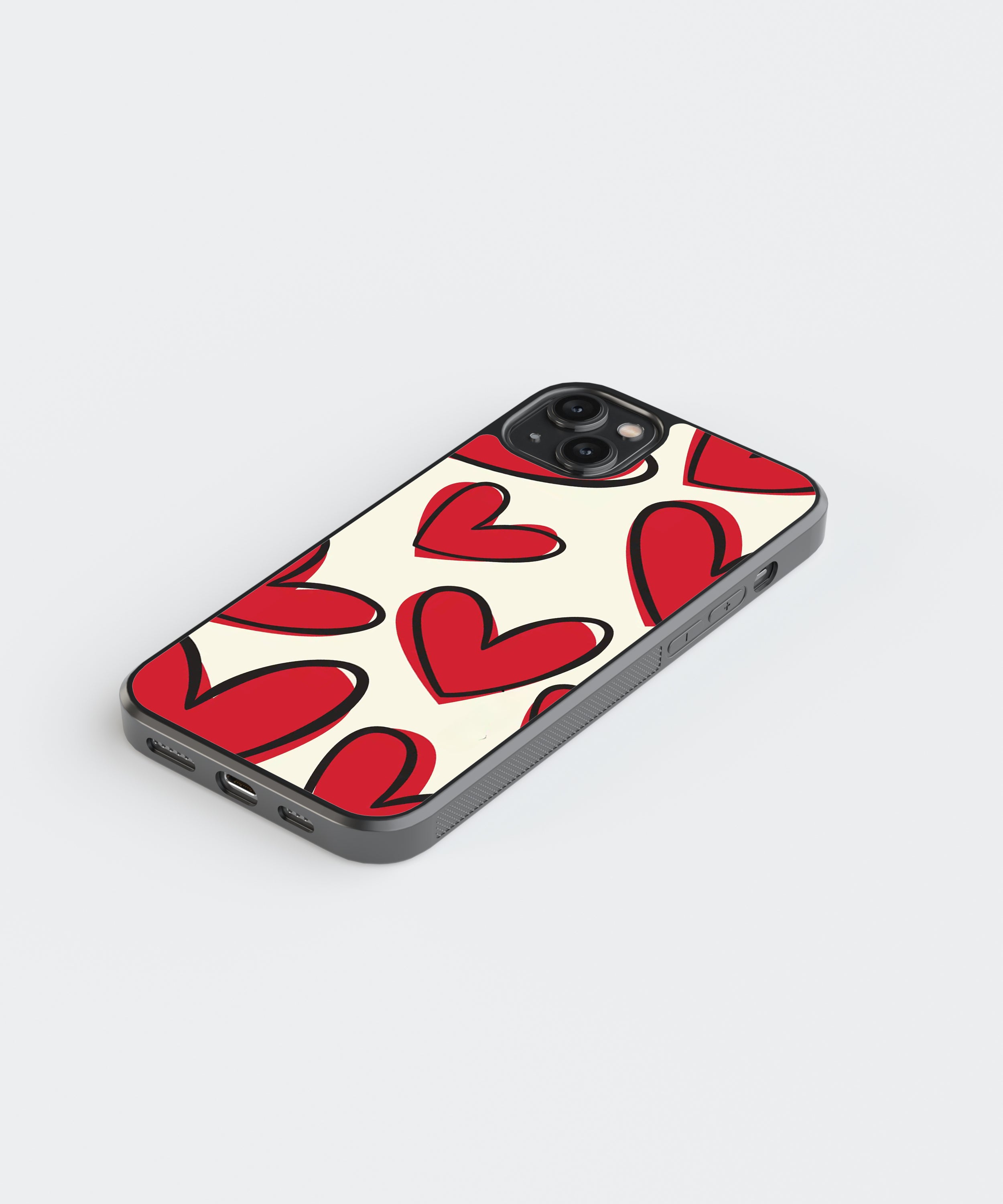 Hearts Sketch Pattern Glass Phone Case Cover