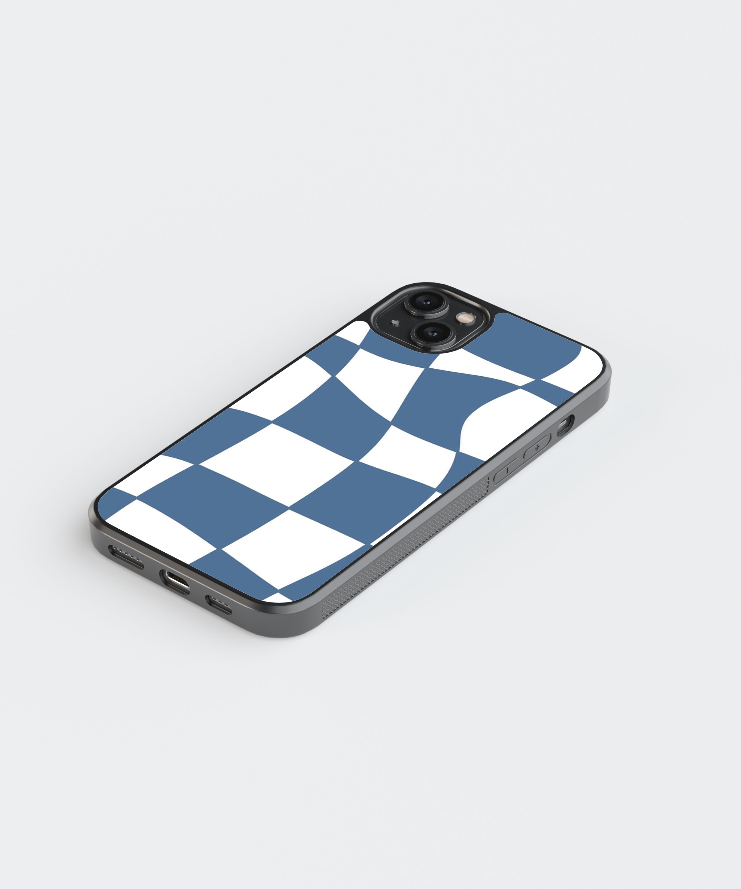 Blue Checkers Y2K Glass Phone Case Cover