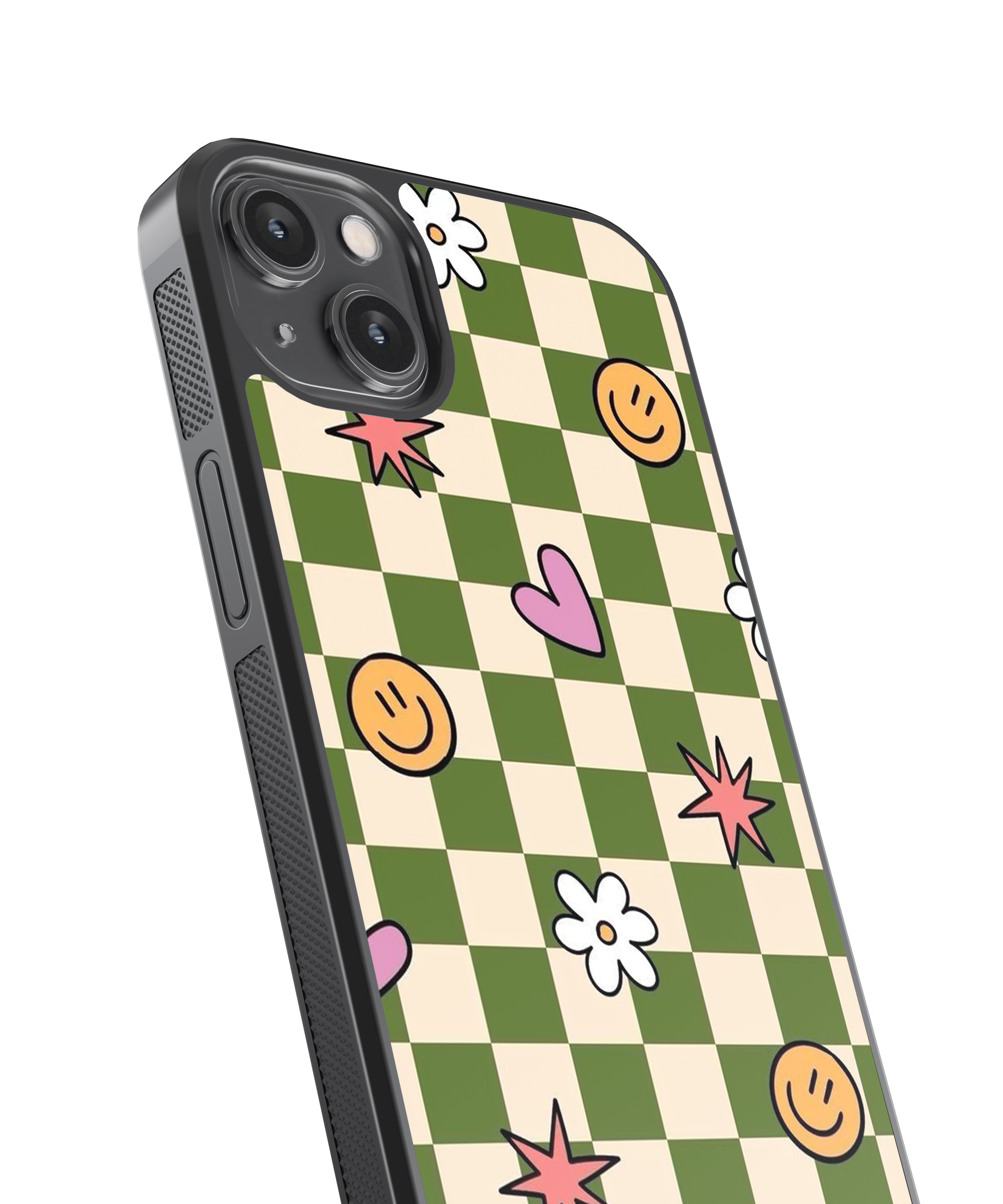 Floral Checkers Pattern Glass Phone Case Cover