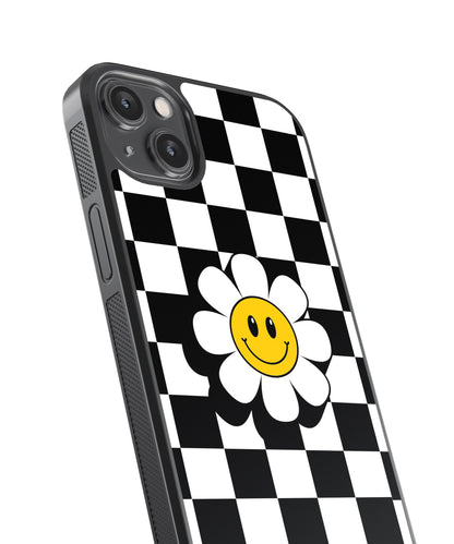 Flower Checkers Pattern Glass Phone Case Cover