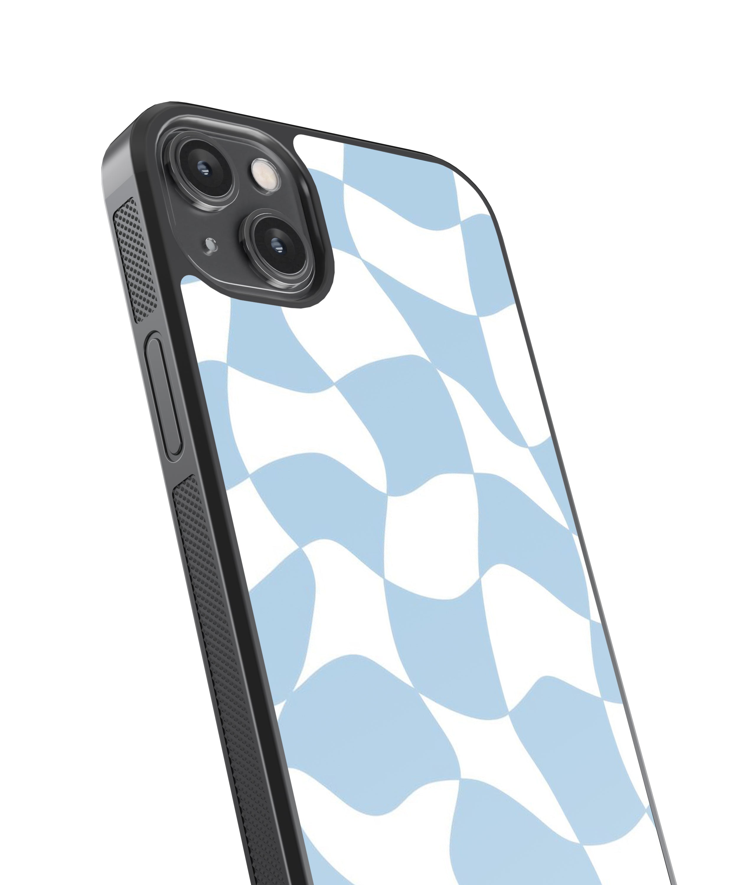 Blue Checkers Pattern Glass Phone Case Cover