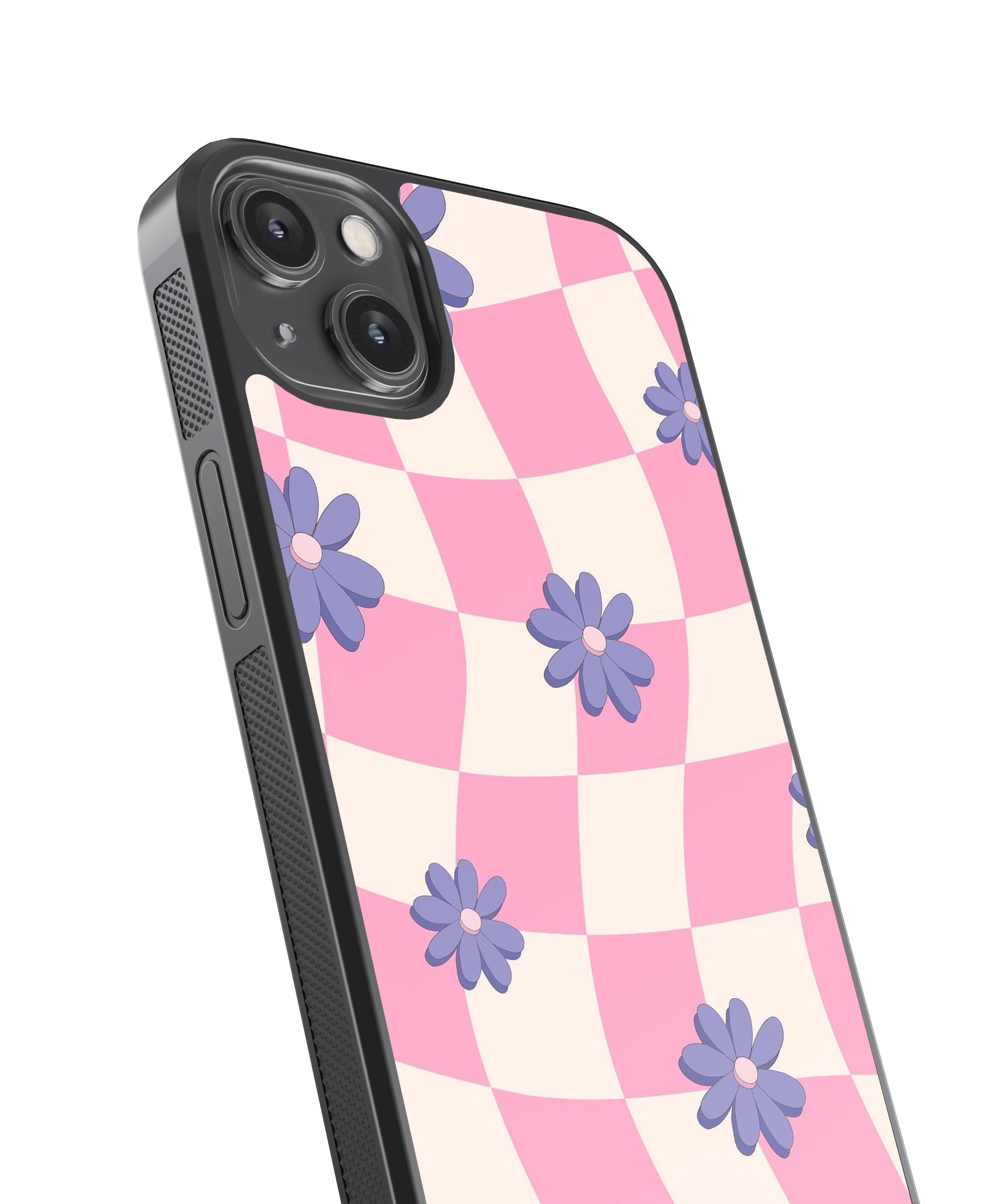 Pink Checkers Pattern Glass Phone Case Cover