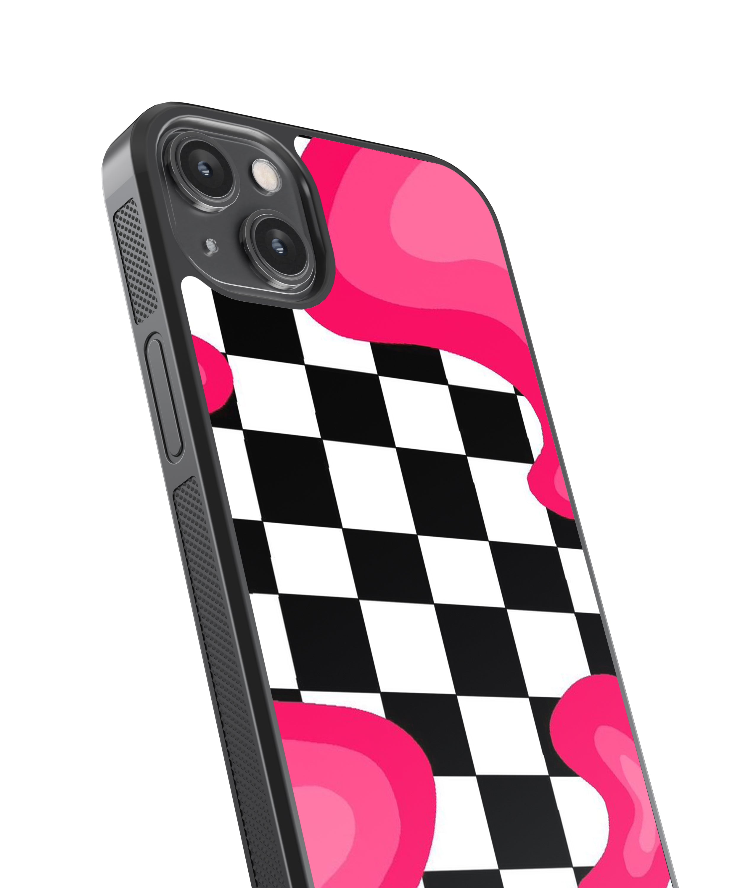 Black Checkers Pattern Glass Phone Case Cover