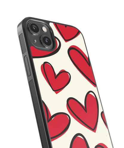 Hearts Sketch Pattern Glass Phone Case Cover