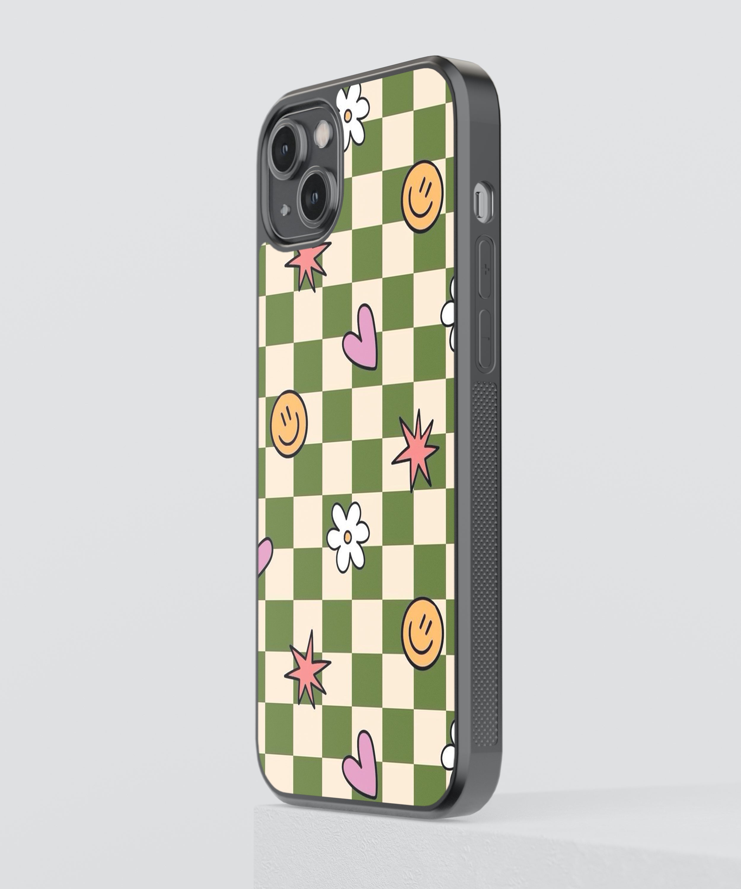 Floral Checkers Pattern Glass Phone Case Cover