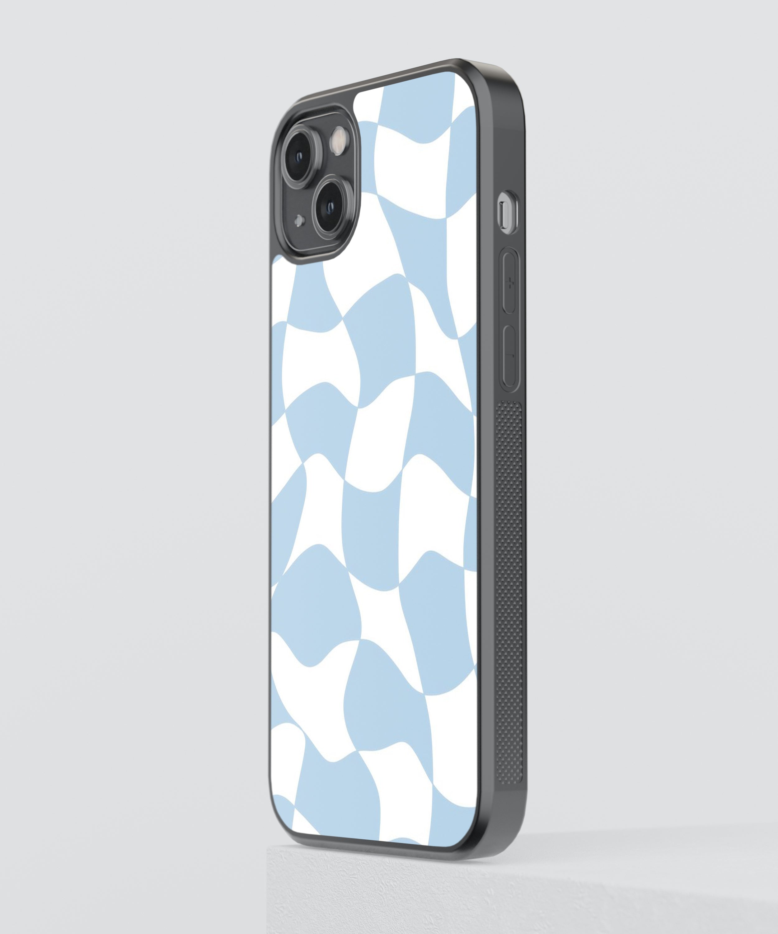 Blue Checkers Pattern Glass Phone Case Cover