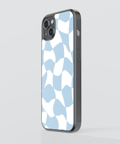 Blue Checkers Pattern Glass Phone Case Cover