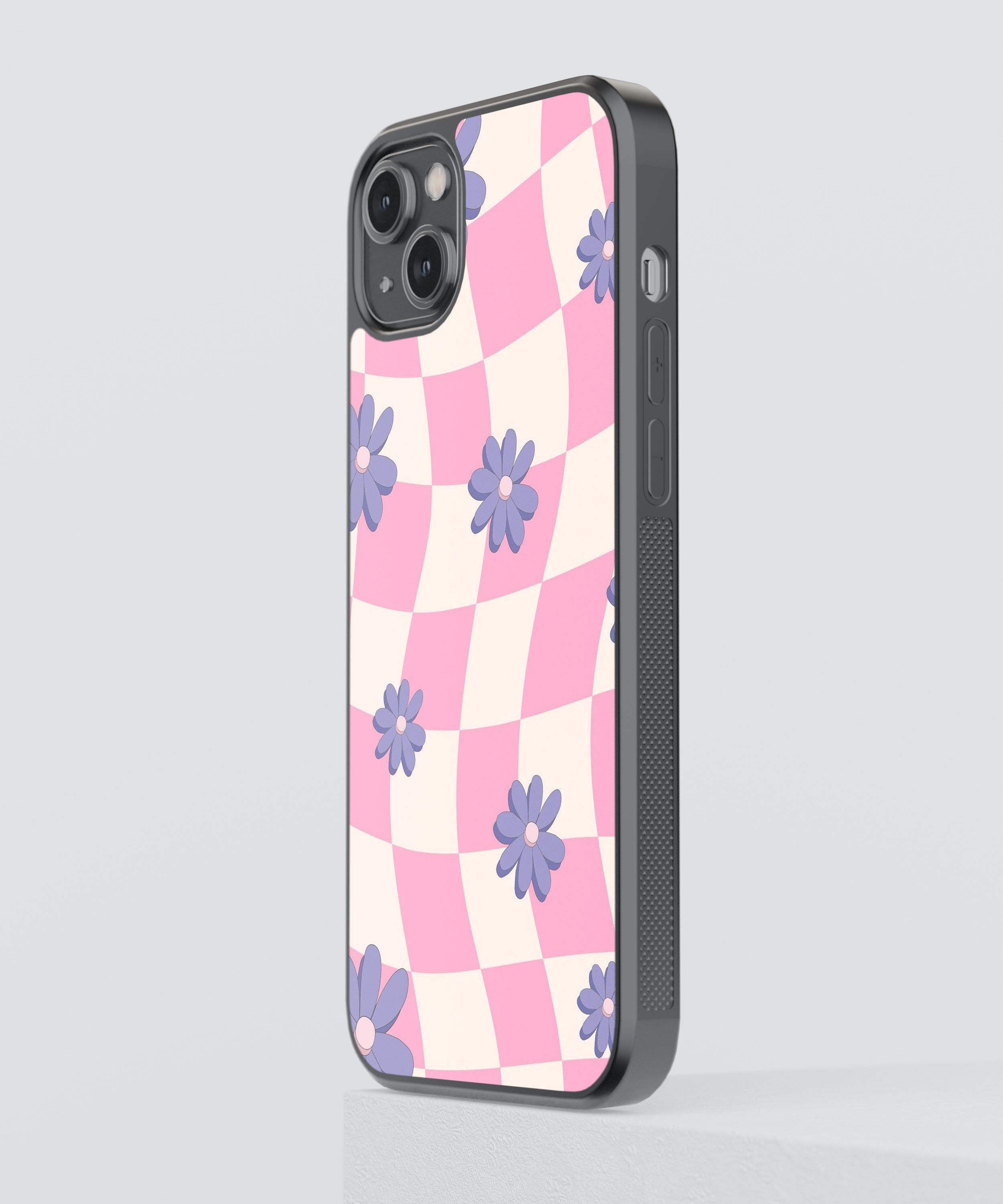 Pink Checkers Pattern Glass Phone Case Cover