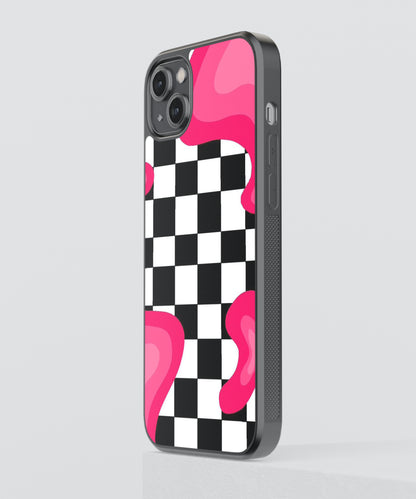 Black Checkers Pattern Glass Phone Case Cover