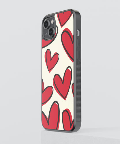 Hearts Sketch Pattern Glass Phone Case Cover