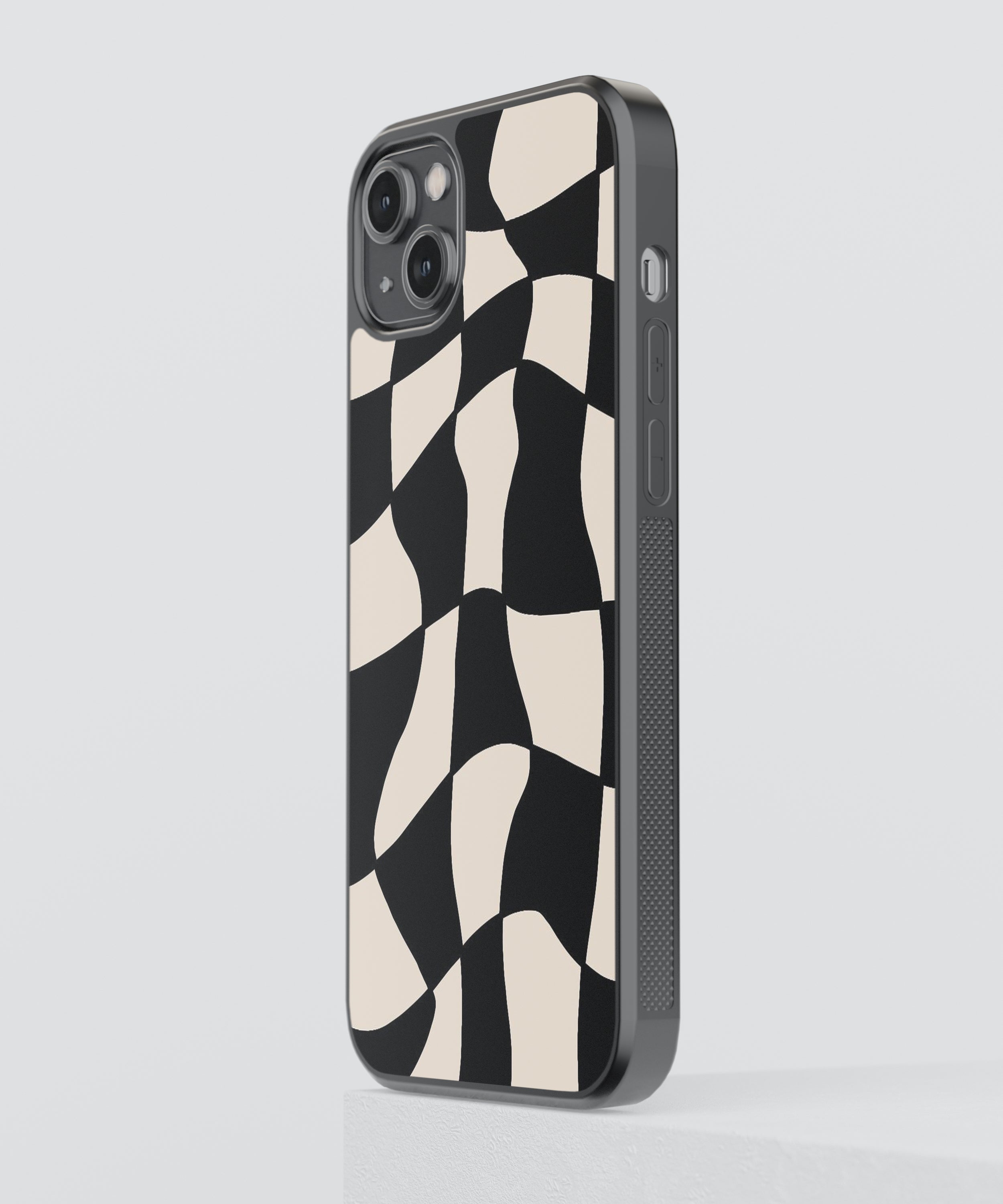 B&W Checkers Abstract Glass Phone Case Cover