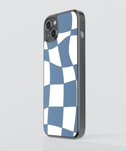 Blue Checkers Y2K Glass Phone Case Cover