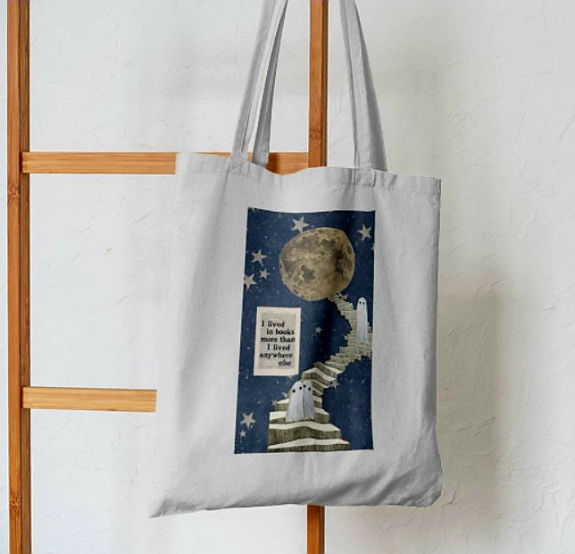I Live in Books Tote Bag - Aesthetic Tote Bags - Habit Tote
