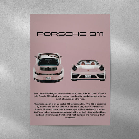 Porsche 911 Pop Culture Aesthetic Metal Poster