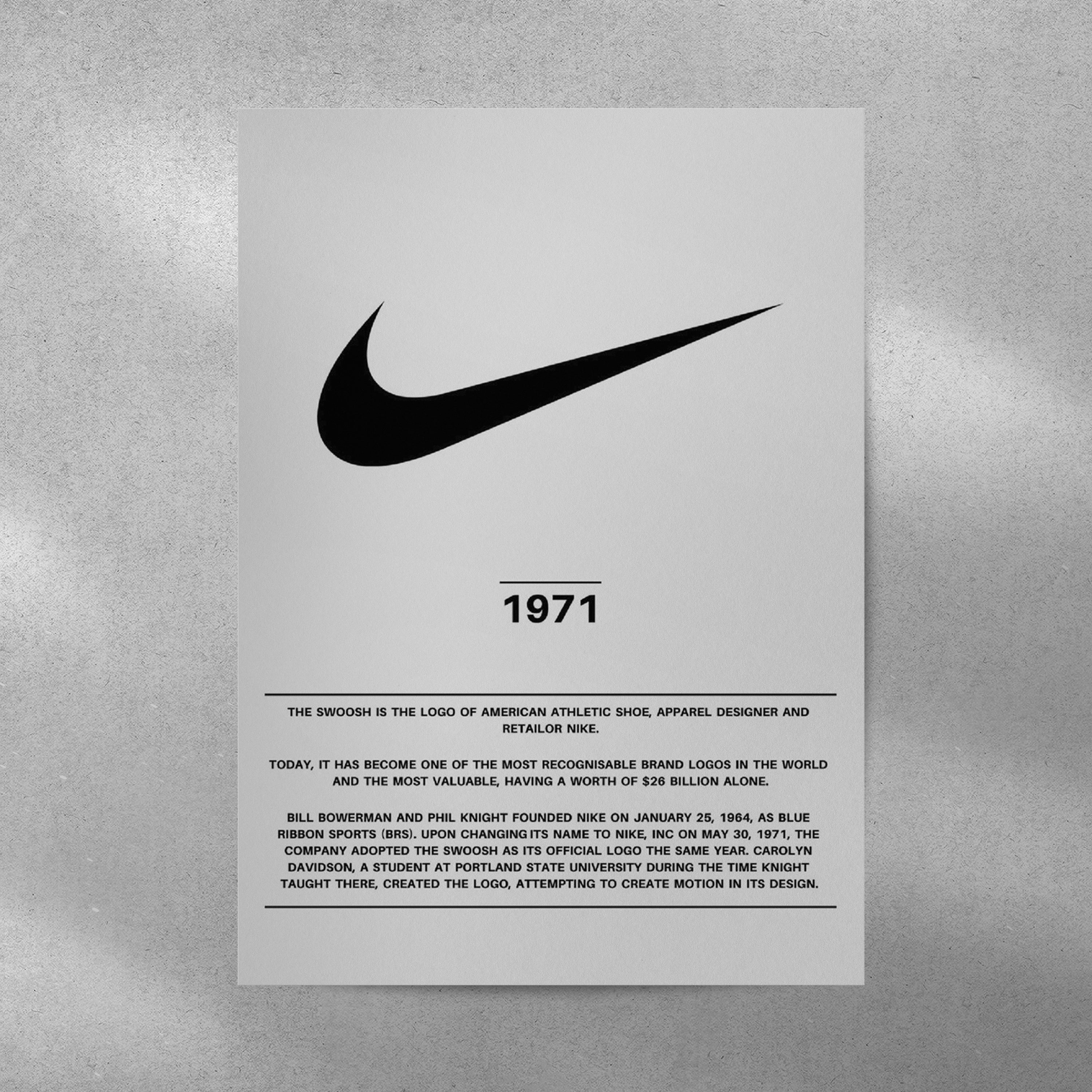 Nike 1971 Pop Culture Aesthetic Metal Poster A3