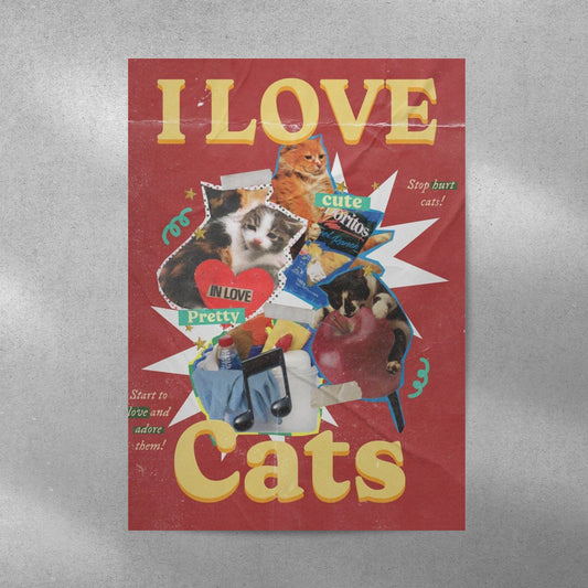 I Love Cats Pop Culture Aesthetic Metal Poster