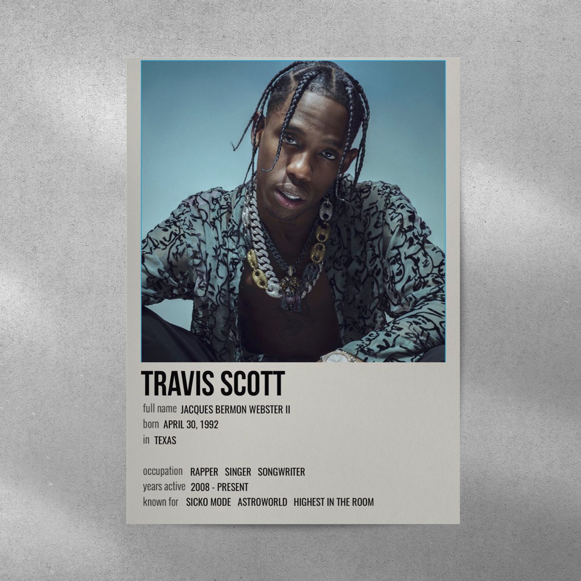 Travis Scott Card Spotify Aesthetic Metal Poster A3