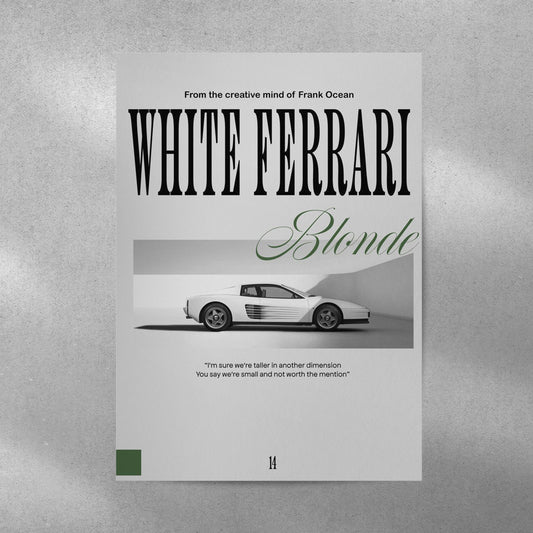 White Ferrari Spotify Aesthetic Metal Poster